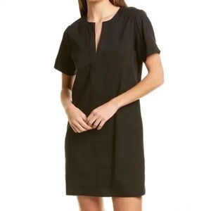 THEORY Slit Front Linen Blend Black Caliver Shift Dress Womens Small